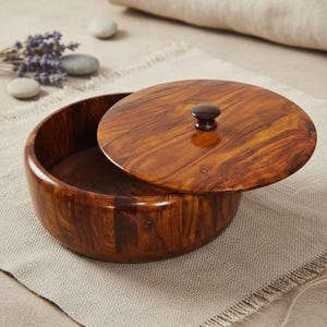 Roti-låda i sheeshamträ – 30 cm handgjord chapati-matvärmare, rustik köksinredning