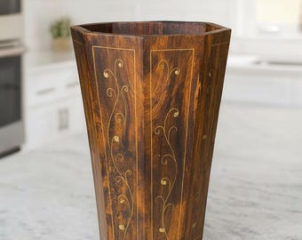 Papelera de madera tallada a mano / Cesta de basura decorativa de madera / Papelera rústica para el hogar y la oficina / Papelera de madera ecológica / Decoración de estilo rústico