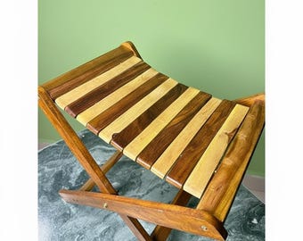 Handmade Sheesham Wood Foldable Stool – Rustic Side Table, Natural Wood Home Decor
