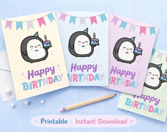 imprimable d'anniversaire drôle de pingouin | Téléchargement instantané | Salutation DIY | Fête d'enfants imprimable | Thème animalier