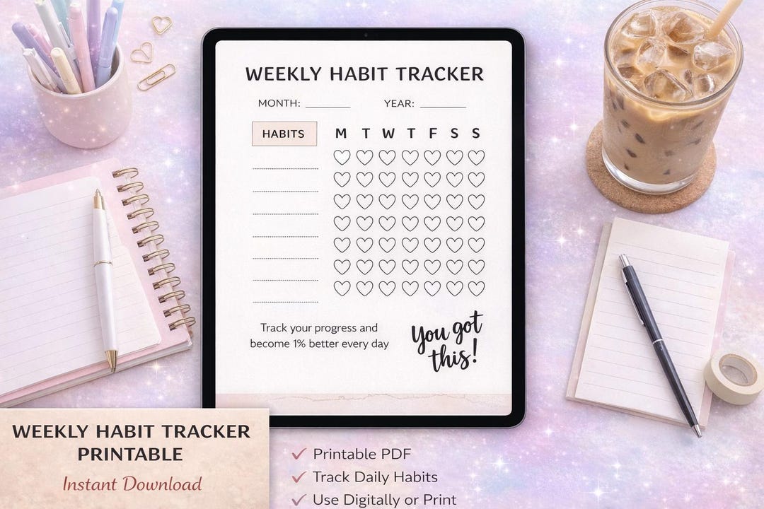 Weekly Habit Tracker Printable PDF | Goal Setting Sheet | Productivity ...