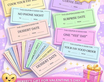 Coupons imprimables pour un rendez-vous galant pour couples, bons pour une expérience romantique (téléchargement instantané)