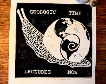 Agencia en el Antropoceno - Grabado en linóleo original tallado e impreso a mano