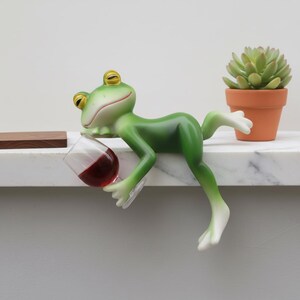 Green Frog Wine Glass Hanging Planter, Whimsical Garden Ornament, Mini Pot Decor