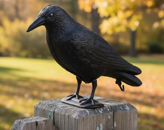Decoración realista de cuervo para jardín, estatua ahuyentadora de aves, adorno de cuervo para Halloween (35 cm de largo)