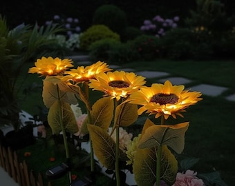Lámpara solar de jardín con forma de girasol, flor LED para exteriores, decoración impermeable para el jardín, lámpara de césped