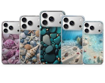 Sea themed Phone Case, Beach Clear Cover Case Floral TPU Gel UV Print