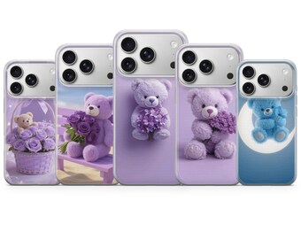 Purple Teddy Bear Phone Case Protective TPU Gel Matte UV Print