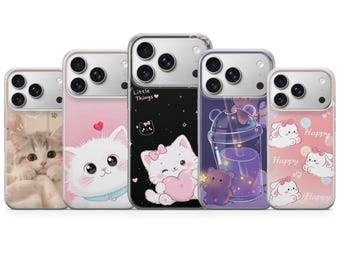 Anime Cat iPhone iPhone Case Kawaii Boba Bunny Pink Cover TPU Gel UV print