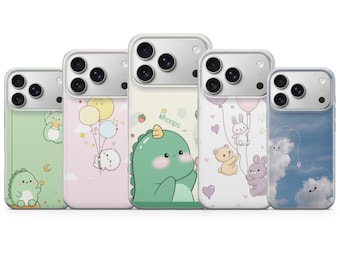 Kawaii Dinosaur Bunny Bear Cloud Phone Case, Soft TPU Gel Matte Print Cover
