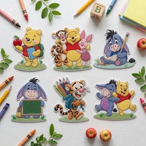 Ensemble d'écussons brodés pour la rentrée scolaire Winnie l'ourson, appliques personnage de la classe, décoration de sac à dos pour enfants à monter soi-même, cadeau de remerciement pour enseignant