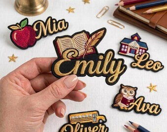 Personalized Back To School Embroidered Patch, Custom Name Apple Bus Owl School Iron On Patches For Kids, First Day Gift, Backpack Jacket