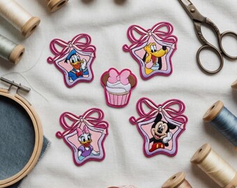 Disney Bow Star Mickey Minnie Patches - DIY Iron On Sew On Hook & Loop Girls Backpack Pencil Case