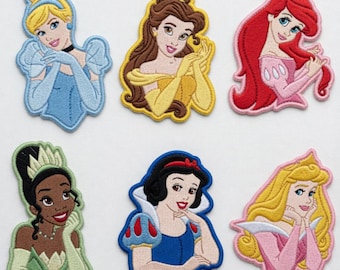 Disney Princess Character Embroidered Iron On Patch, Cinderella Belle Ariel, DIY Girls Denim Backpack Applique, Magic Trip Gift, Sew Velcro