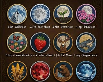 Parche bordado de la Luna Nativa, Parche de la Luna de 12 meses para planchar, Insignia de la Luna del Lobo y la Luna de la Cosecha para coser en chaqueta o mochila, Regalo para amantes de la Luna