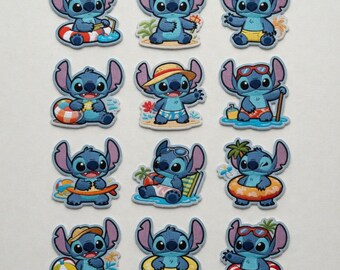 Stitch zomer geborduurde patch, schattige steek strand opstrijkbare patch, Lilo Stitch Hawaii-badge naai op jasrugzak, Disney Stitch cadeau