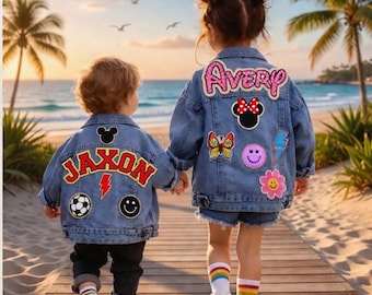 Aangepaste naam geborduurde patch voor kinderen, Mickey Minnie Mouse spijkerjasje patch, gepersonaliseerde opstrijkbadge kinderen, Disney-reiscadeau, rugzak