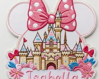 Custom Name Minnie Mouse Patch, Disney Magical Castle Iron On Patch, Personalized Girl Name Badge, Disney Trip Gift For Kids, Backpack Patch