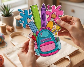 Personalized Back To School Embroidered Patch, Custom Name Backpack Crayon Ruler Pencil Iron On Patches For Kids, First Day Gift, Tote Bag