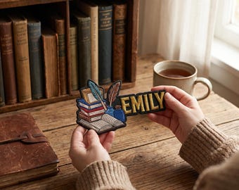 Personalized Book Stack Embroidered Patch Custom Name, Back To School Iron On Patch Bookworm Gift, Gift For Kids, Backpack School Bag