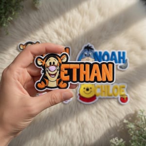 Personalized Winnie the Pooh Patch - Custom Name Iron-On Sew-On Hook & Loop, Disney Pooh Friend DIY Kids Backpack Jacket Back to School Gift