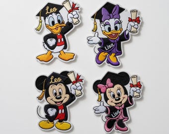 Custom Name Graduation Embroidered Patch, Mickey Minnie Mouse Grad Iron On, Mickey Friends Graduate Badge, Graduation Gift Disney Backpack