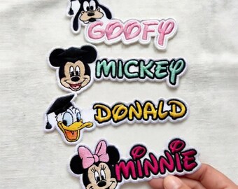 Écusson brodé personnalisé Mickey et ses amis, prénom personnalisé thermocollant, veste sac à dos Disney bricolage pour enfants, cadeau de rentrée
