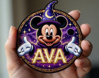 Personalized Sorcerer Mickey Mouse Embroidered Patch Iron On Sew On Hook Loop, Custom Name Magic Wizard Disney DIY Backpack Jacket Gift