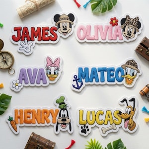 Toppa personalizzata con nome Topolino Safari, toppa termoadesiva personalizzata con nome Regno Animale, regalo di compleanno per bambini e bambine, zaino e giacca