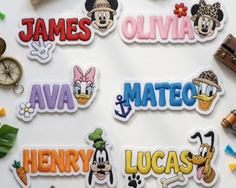 Personalized Mickey Safari Name Patch, Custom Name Animal Kingdom Iron On Patch, Birthday Gift For Kids Boys Girls, Backpack Jacket