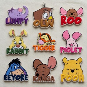 Winnie the Pooh Character Patches Iron On Sew On Hook Loop, Disney Pooh Bear Friends DIY Embroidered Patch, Backpack Jacket Gift Boys Girls