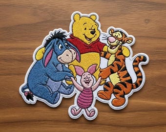 Pooh & Friends Group Embroidered Patch, Winnie the Pooh Tigger Piglet Eeyore Iron On Sew On, Hundred Acre Wood Cartoon Badge, Kids Gift