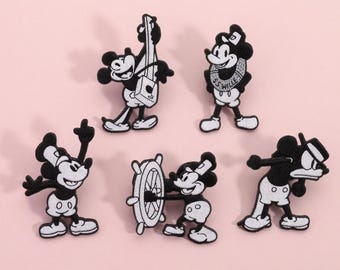 Vintage Mickey Mouse-patches, Steamboat Willie geborduurde opstrijkpatch, retro Disney Mickey-badge opnaaien jas rugzak, Disney-cadeau