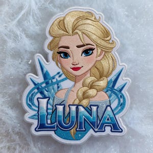 Personalized Elsa Frozen Embroidered Patch Iron On Sew On Hook Loop, Custom Name Disney Princess Ice Snow DIY Backpack Jacket Girls Gift image 1