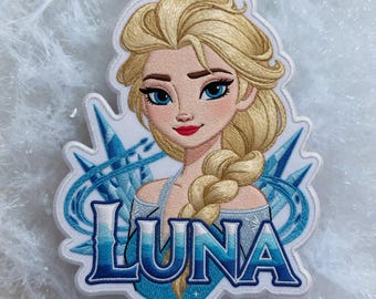 Personalized Elsa Frozen Embroidered Patch Iron On Sew On Hook Loop, Custom Name Disney Princess Ice Snow DIY Backpack Jacket Girls Gift