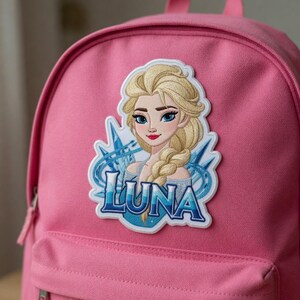 Personalized Elsa Frozen Embroidered Patch Iron On Sew On Hook Loop, Custom Name Disney Princess Ice Snow DIY Backpack Jacket Girls Gift image 3