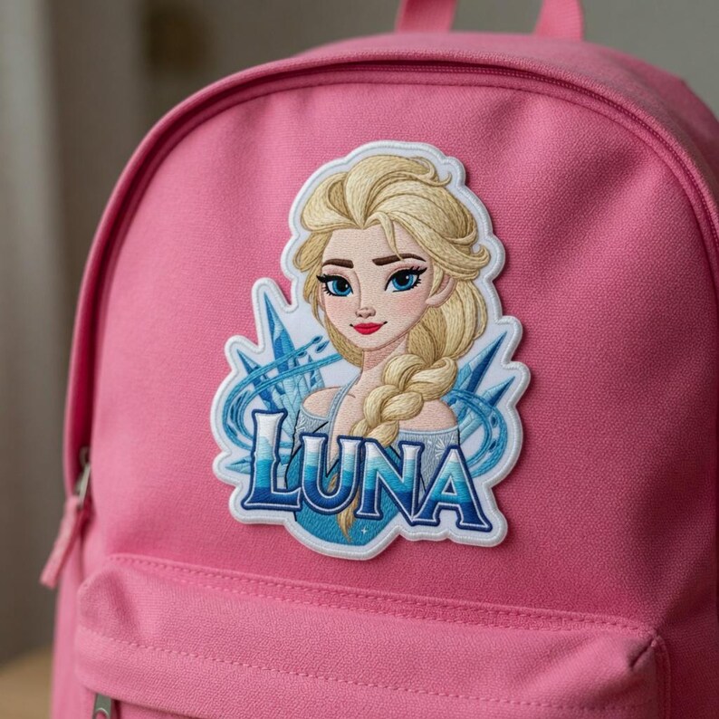 Personalized Elsa Frozen Embroidered Patch Iron On Sew On Hook Loop, Custom Name Disney Princess Ice Snow DIY Backpack Jacket Girls Gift image 3