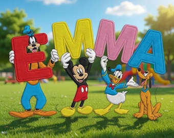 Écusson personnalisé Mickey Mouse et ses amis, prénom personnalisé à repasser à coudre, boucle auto-agrippante, veste à dos bricolage pour enfants, cadeau de rentrée scolaire garçons filles