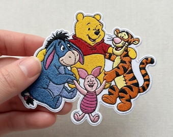 Parche bordado termoadhesivo de Winnie the Pooh y sus amigos, Tigger, Eeyore y Piglet, aplique para bolso de pañales de bebé, regalo para viaje a Disney, velcro para coser
