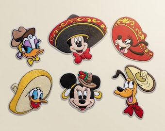 Mickey Minnie Mouse sombrero geborduurde patch, Disney Fiesta Mickey Friends opstrijkbaar, Mexicaanse hoed badge naai jas rugzak, Disney cadeau