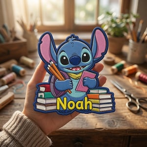 Custom Name Stitch Book Embroidered Iron On Patch, Back To School Reading, DIY Kids Backpack Denim Jacket Applique, Gift, Sew Velcro