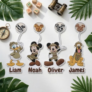 Personalized Mickey Safari Name Patch, Custom Name Animal Kingdom Iron On Patch, Birthday Gift For Kids Boys Girls, Backpack Jacket