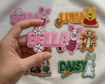 Patch brodé personnalisé Winnie l'ourson, fer à coudre, boucle auto-agrippante, nom personnalisé porcelet Tigrou Bourriquet, bricolage, sac à dos pour enfants, cadeau