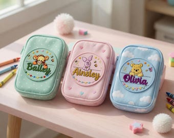 Back to School Winnie the Pooh Custom Name Embroidered Patch - DIY Iron On Sew On Pencil Case Backpack