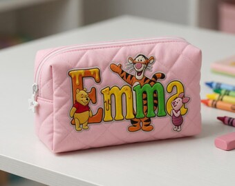 Back to School Winnie the Pooh Tigger Piglet Custom Name Embroidered Patch - DIY Iron On Backpack Pencil Case