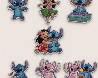 Geborduurde lilo en stitch-patch, schattige steek engel opstrijkbare patch, Lilo Stitch Hawaii-badge naai op jasrugzak, Disney Stitch-cadeau