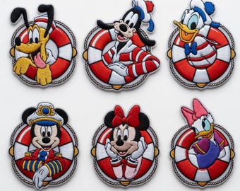 Mickey And Friends Nautical Embroidered Iron On Patch, Disney Sailor Life Ring Captain Mickey Minnie Gift