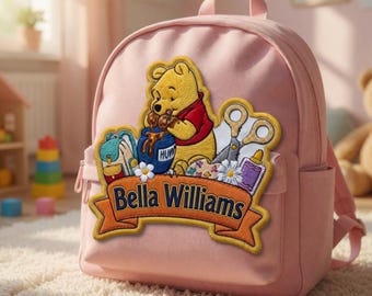 Winnie the Pooh Custom Name Embroidered Patch - DIY Iron On Sew On Hook & Loop Kids Backpack Back to School