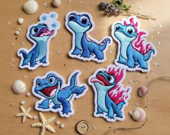 Embroidered Disney Frozen Salamander Patches, Cute Blue Fire Lizard Iron On, Gift for Girls, DIY Jacket Backpack Hat - Sew on Hook & Loop