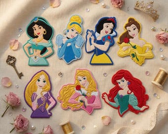 Embroidered Disney Princess Classic Patches, Disney Girl Back to School Iron On, Gift for Kids, DIY Jacket Backpack Hat - Sew on Hook & Loop